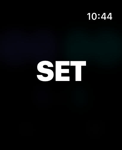 大きな太字でSETと表示されたApple Watch画面。