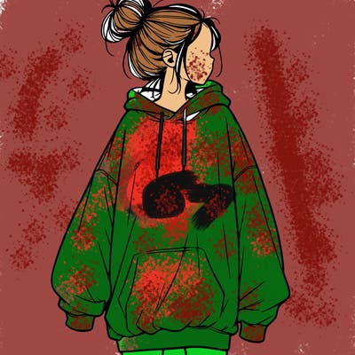 realistic girl with a oversized sweatshirt on and a bun