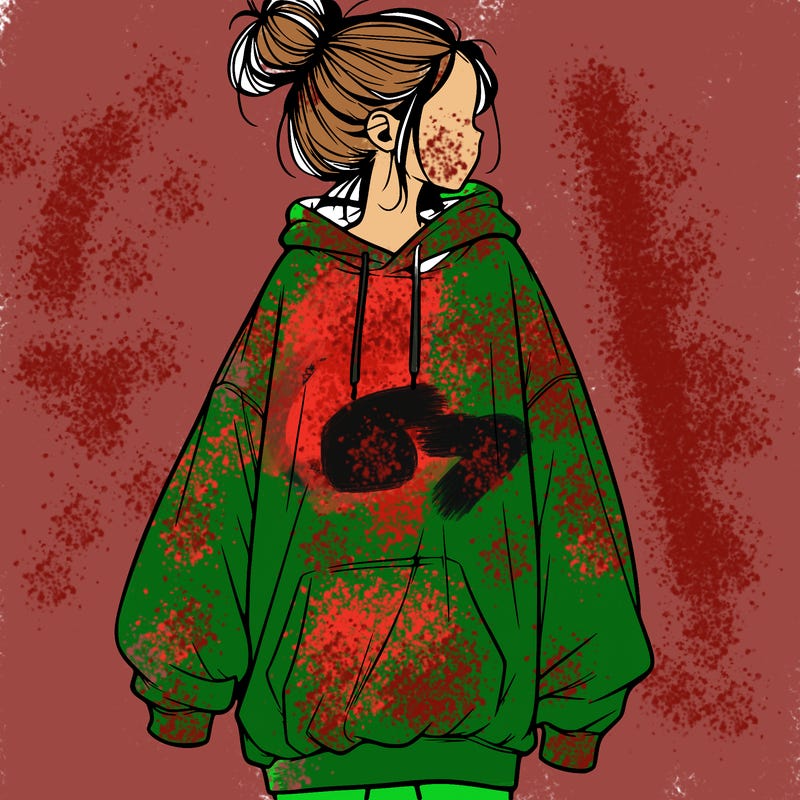 realistic girl with a oversized sweatshirt on and a bun