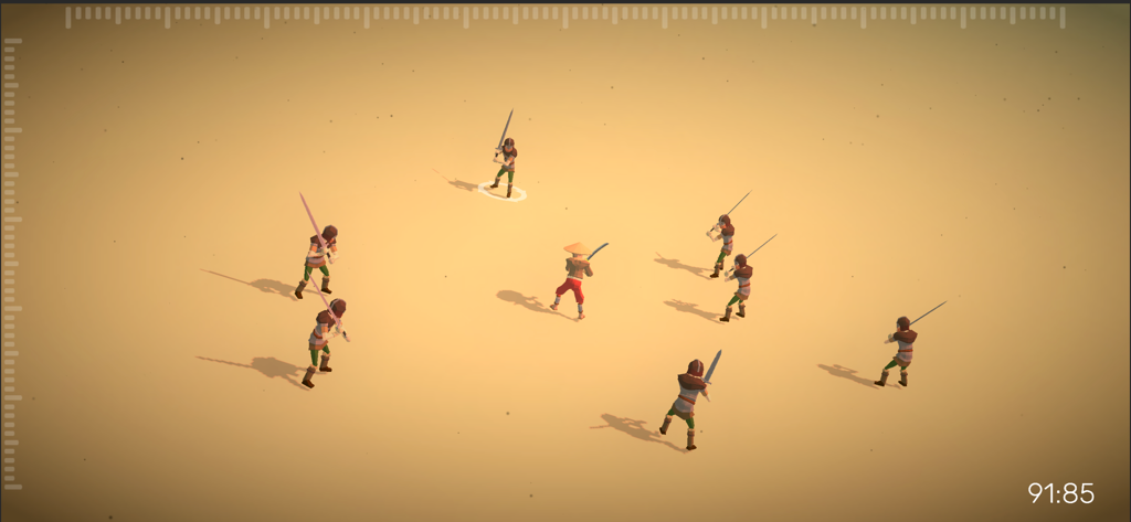 Samurai character in a turn based tactical battle surrounded by enemies
