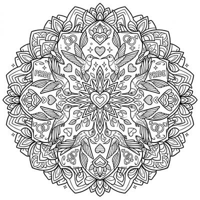 Embrace the spirit of love and diversity with this stunning Hummingbird Pride Mandala coloring page. Its intricate design, featuring delicate hummingbirds and meaningful symbols, offers a deeply engaging and celebratory coloring experience.