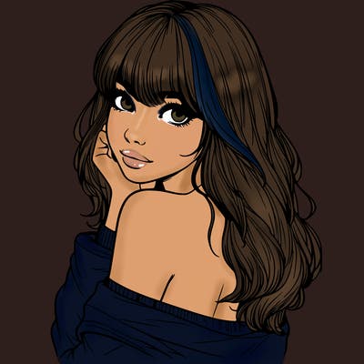 realistic girl with bangs looking over her shoulder