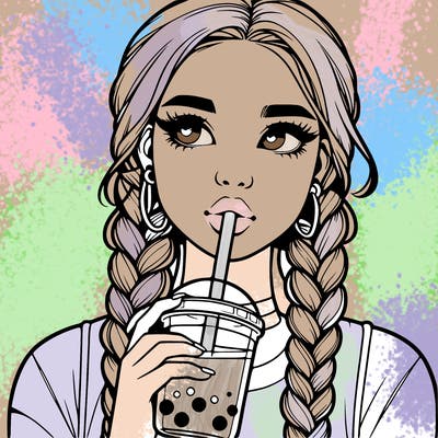 realistic girl with braided hair drinking boba