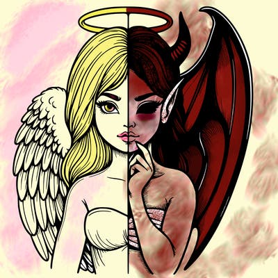 realistic angel half demon