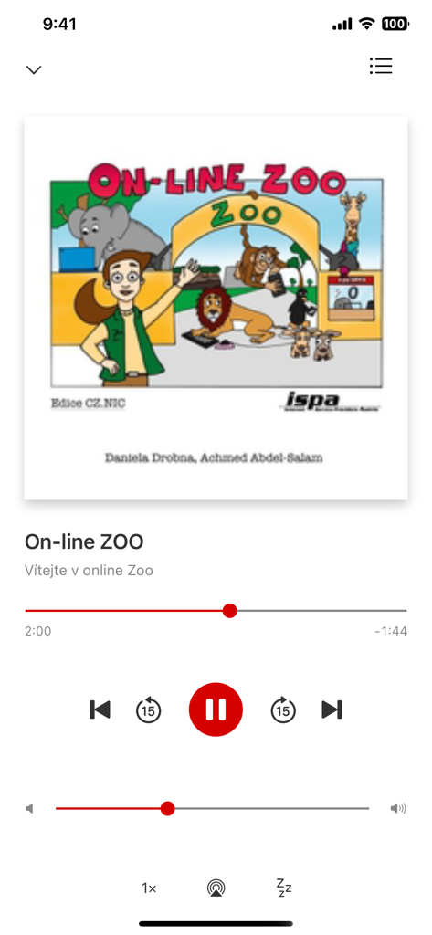 Écran du lecteur de livres audio dans l'application Mediatéka jouant On-line ZOO
