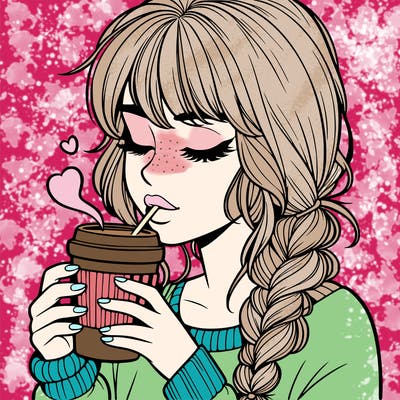 realistic girl drinking coffee