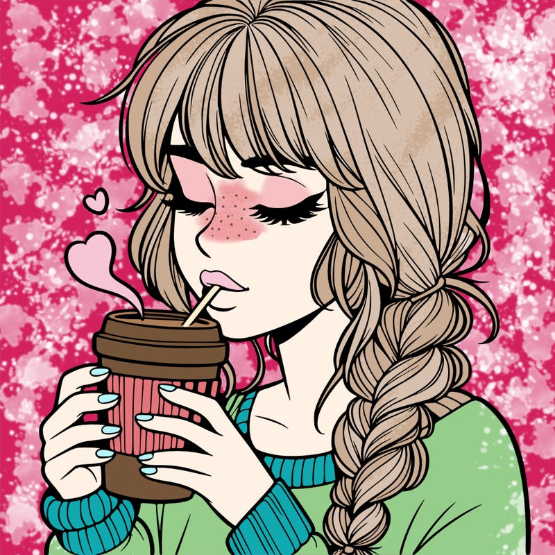 realistic girl drinking coffee