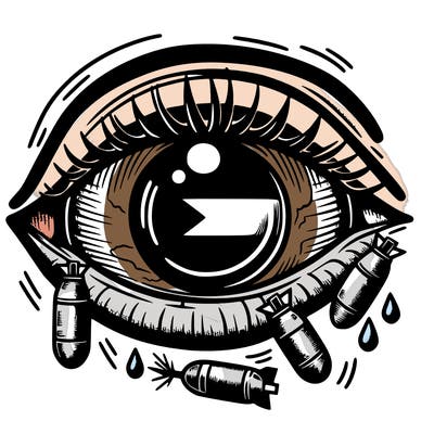 eye with palestine and bombs in the pupil