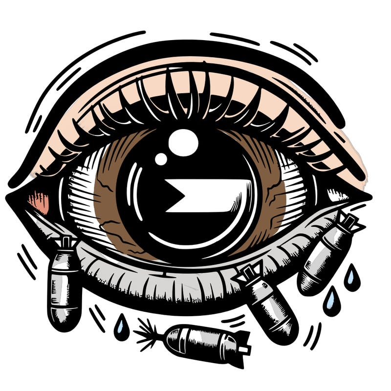 eye with palestine and bombs in the pupil