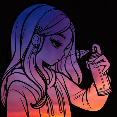 a realistic girl spray painting