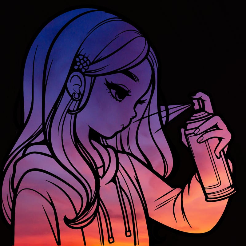 a realistic girl spray painting