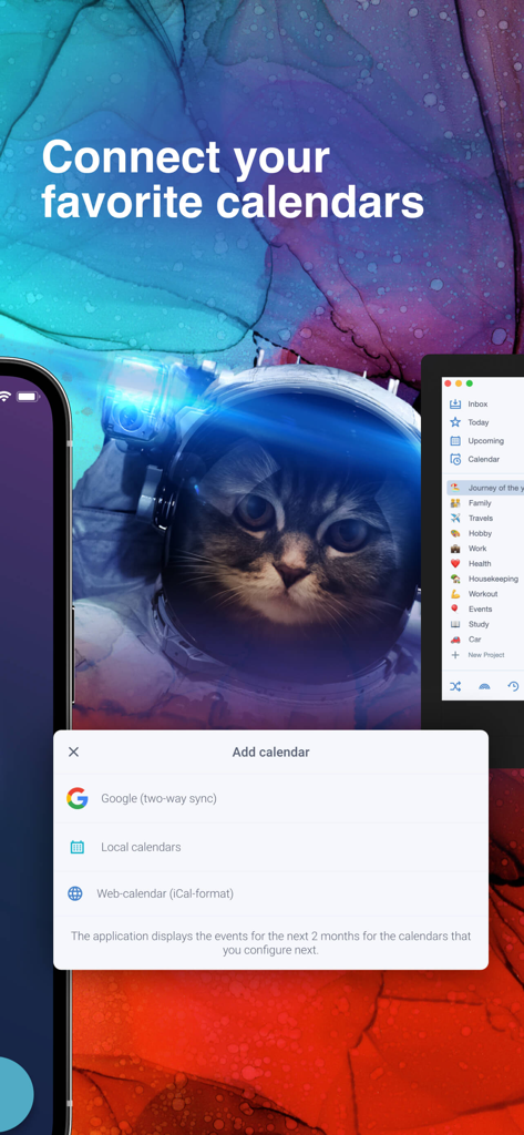 Interface for connecting Google and local calendars in Singularity To Do List app.