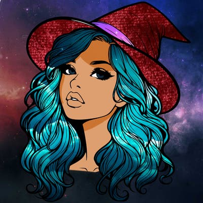 realistic witch girl with wavy hair and lips