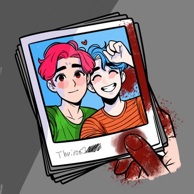 realistic, best friends taking a polaroid picture