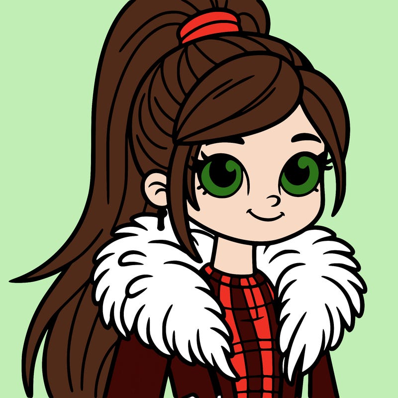 a teenage girl with a long ponytail and fur trimmed clothes