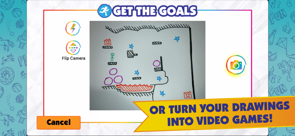 Pixicade - Game Creator - A hand-drawn game level being captured by the Pixicade app to be turned into a playable video game.