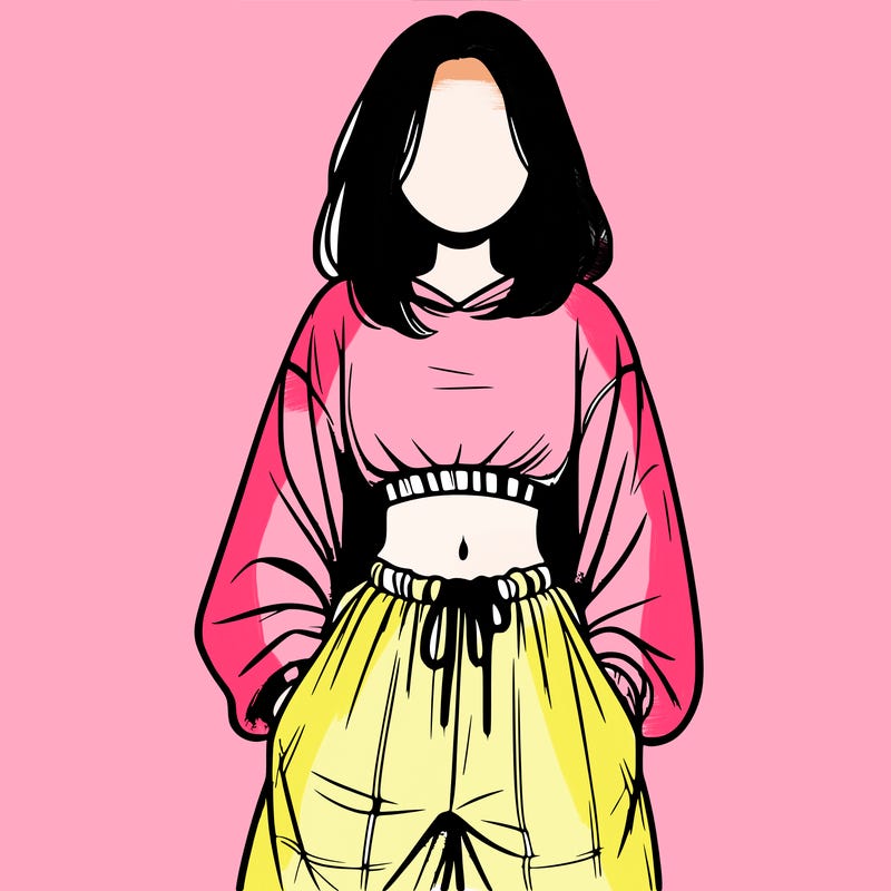 realistic girl faceless with baggy pants and a crop top