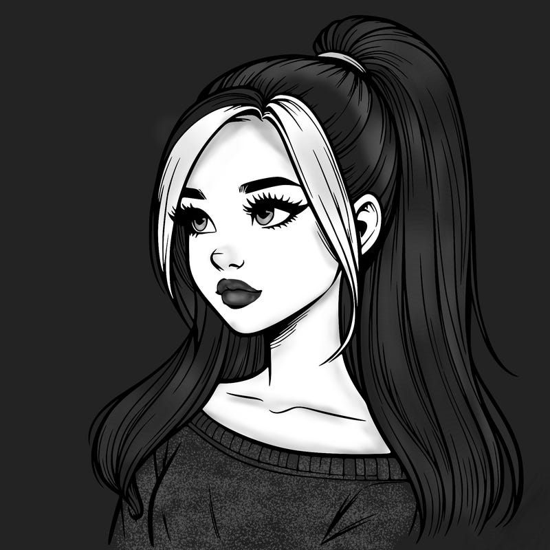 realistic girl with a high ponytail