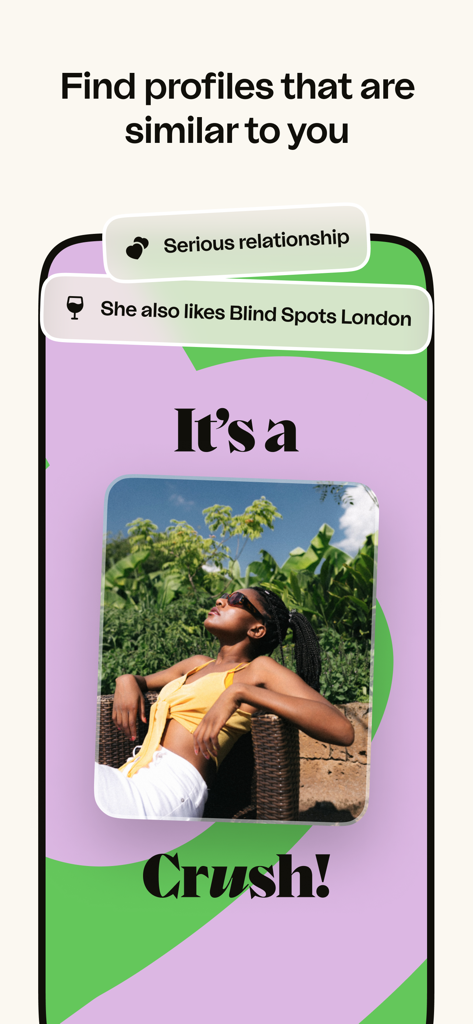 A screenshot of the happn dating app showing a profile match with the text It is a Crush