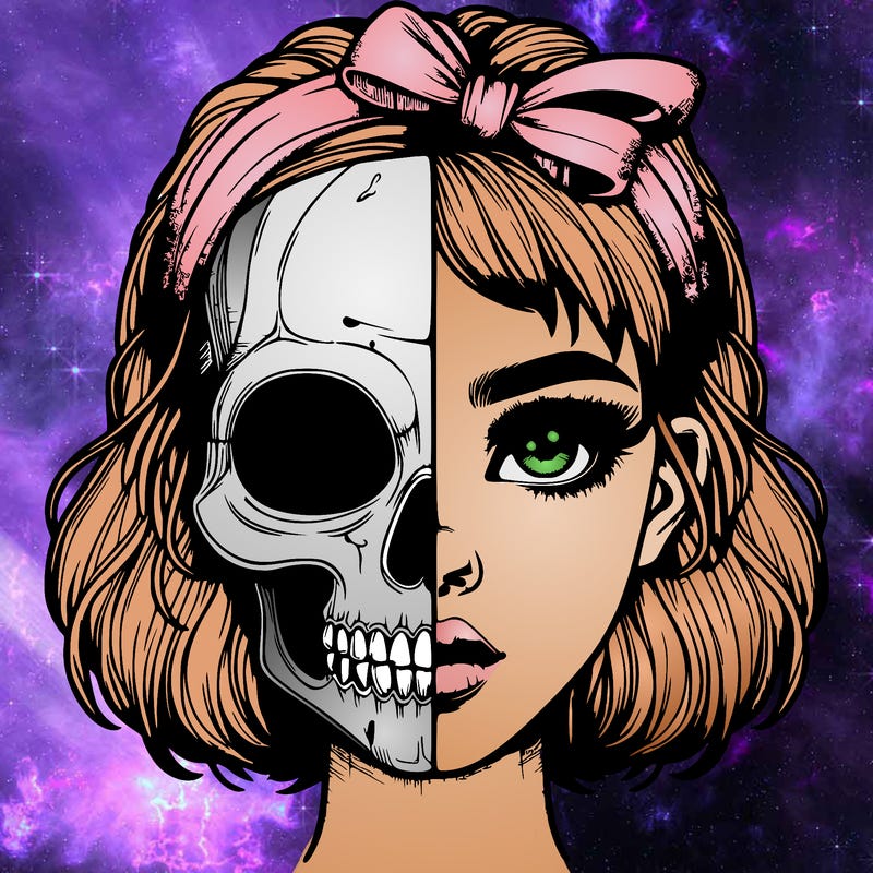 realistic girl with half skull mask