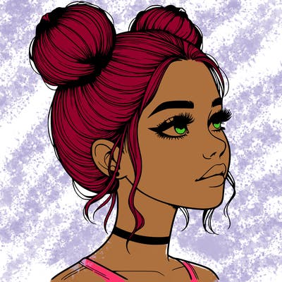 realistic girl with buns on the top of her head