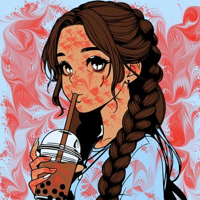 realistic girl with braided hair drinking boba