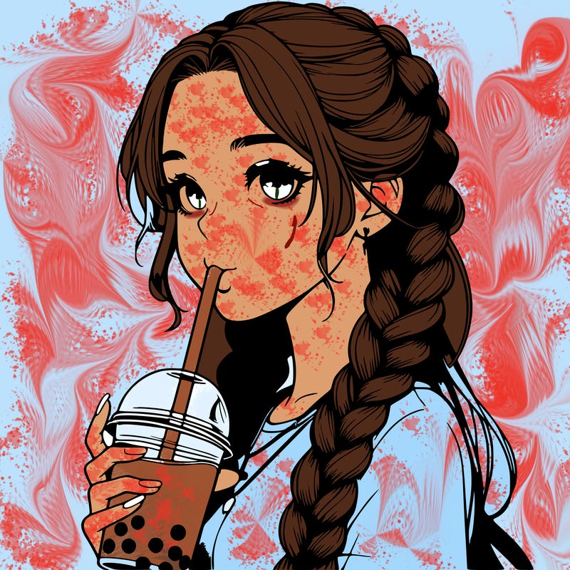 realistic girl with braided hair drinking boba