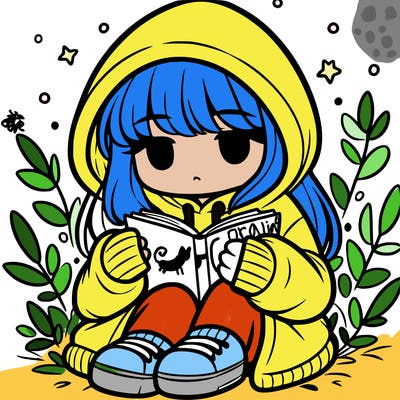 girl in oversized hoodie reading a book