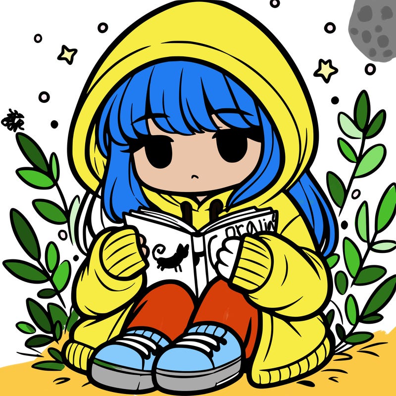 girl in oversized hoodie reading a book