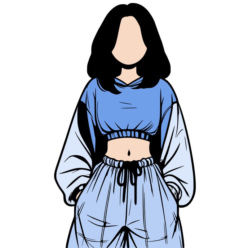realistic girl faceless with baggy pants and a crop top