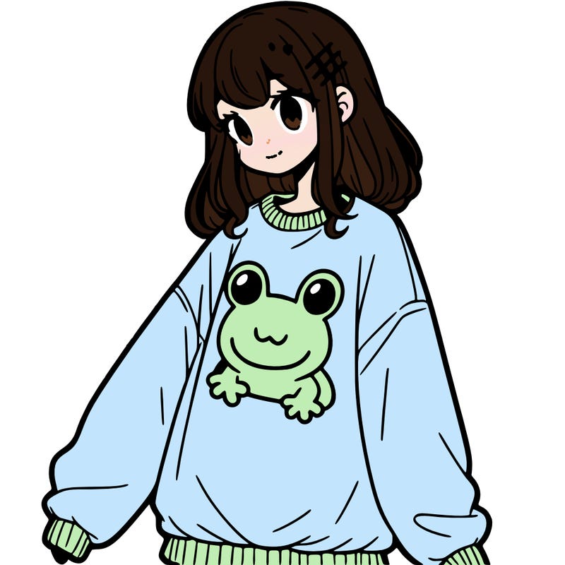 girl wearing frogging sweatshirt