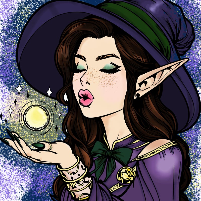 realistic elf casting a spell with lips