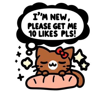 kitty taking a nap dream talking and saying "i'm new, please get me at least 10 likes pls!!"