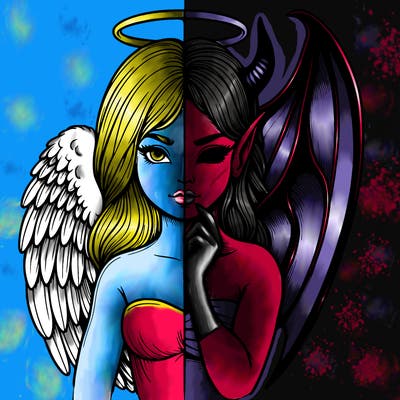 realistic angel half demon