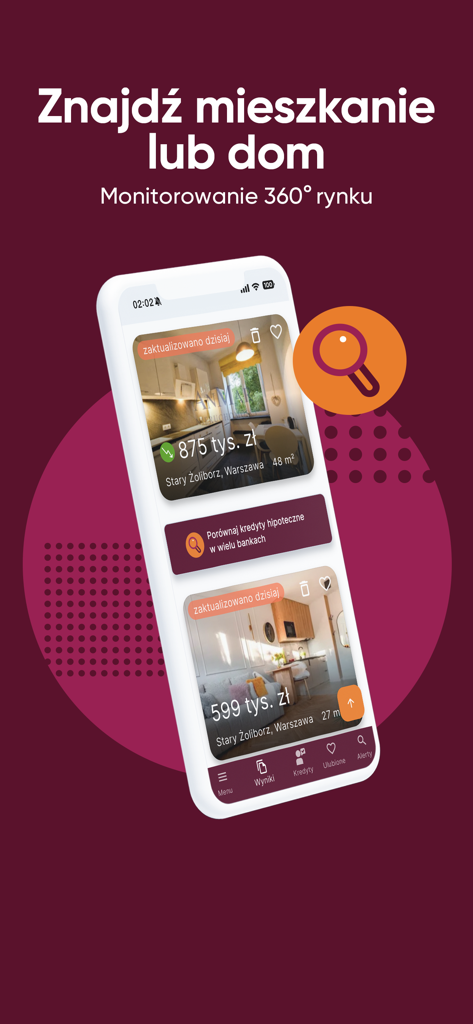 Interface de l'application mobile NoTu montrant les résultats de recherche d'appartements et les options de comparaison hypothécaire