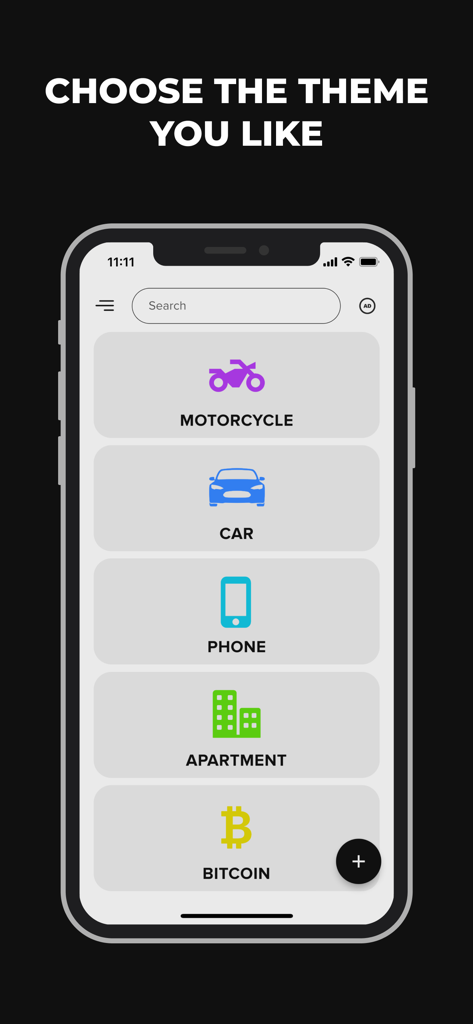Moneybox App - La interfaz de la app Moneybox mostrando una lista de metas de ahorro con iconos coloridos para motocicleta, coche, teléfono, apartamento y bitcoin.