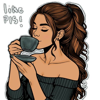 realistic woman drinking tea