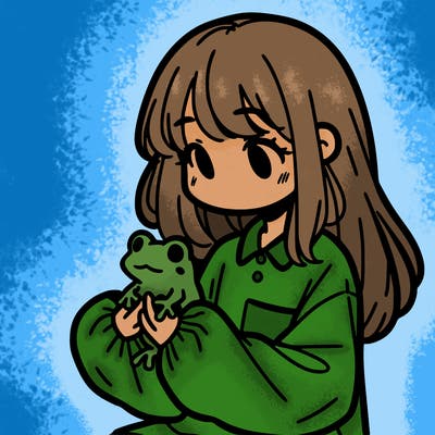 girl with long hair and a oversized shirt. and she is holding a frog