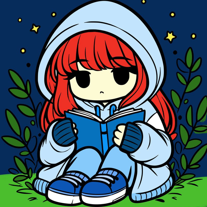 girl in oversized hoodie reading a book