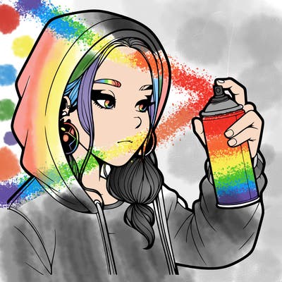 a realistic girl, spray painting