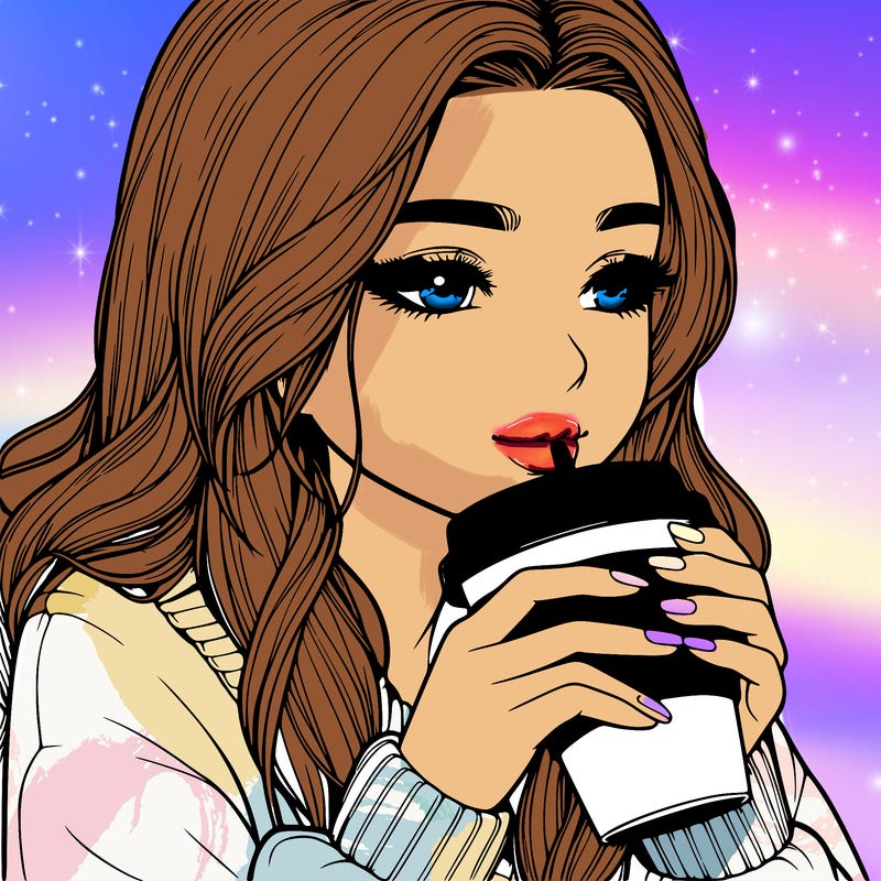 realistic girl drinking coffee