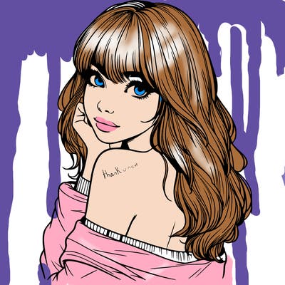 realistic girl with bangs looking over her shoulder