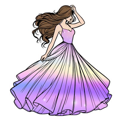 realistic woman with dress flowing in the wind