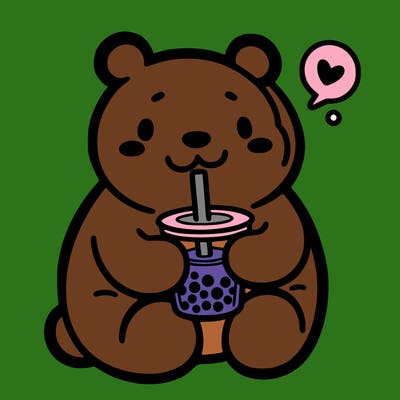 bear drinking boba tea