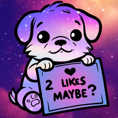 a puppy holding a sign that says 2 likes maybe?