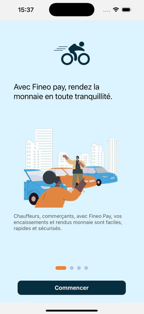 Fineo Pay - Fineo Pay app onboarding screen for merchant and driver payments