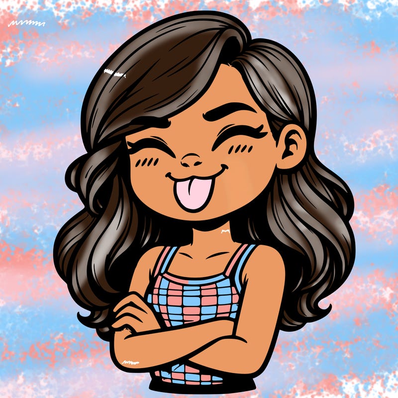 realistic girl crossing her arms and wearing a tank top with her tongue held out she has long hair