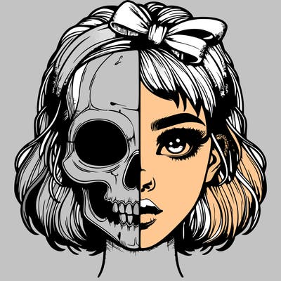 realistic girl with half skull mask