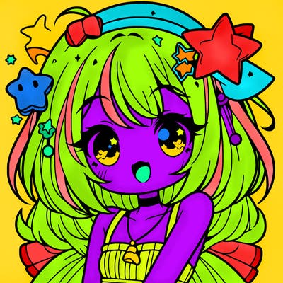 cute anime girl with star accessories