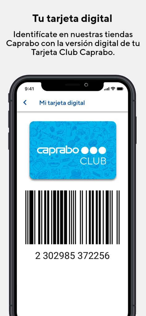 Caprabo - La app móvil Caprabo mostrando una tarjeta de fidelización digital y código de barras